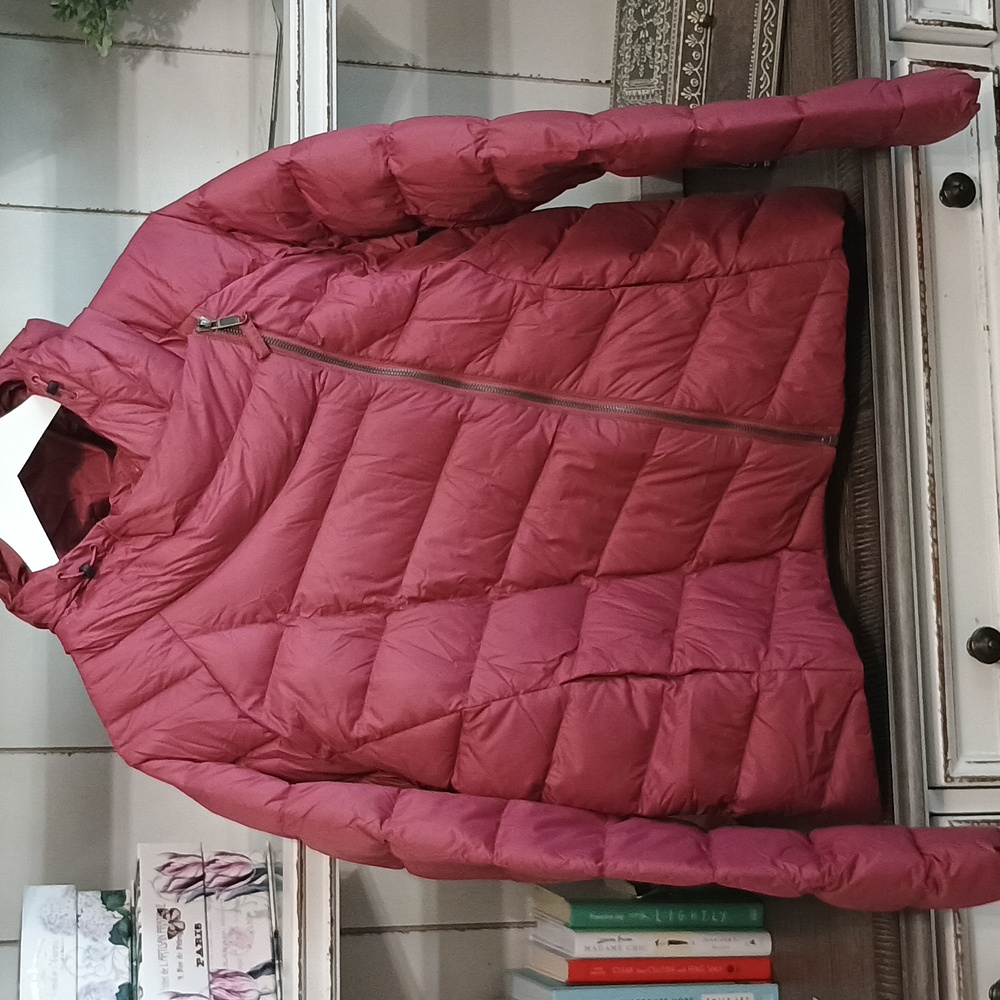 LLBean Women's Hooded Boundless Down Puffer Jacket Size L Asymmetrical